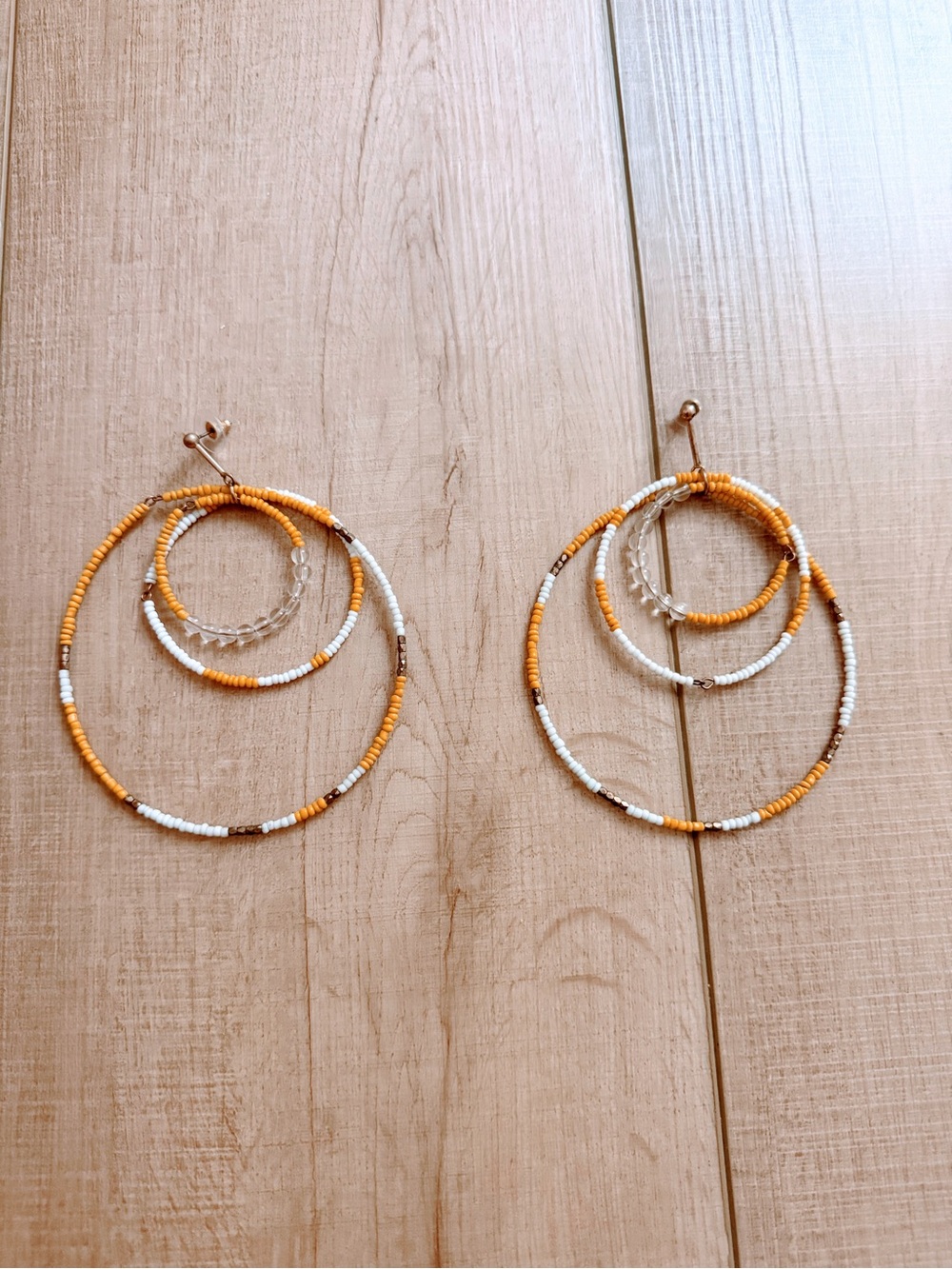 Free People Yellow, White & Gold Beaded Triple Hoop Earrings